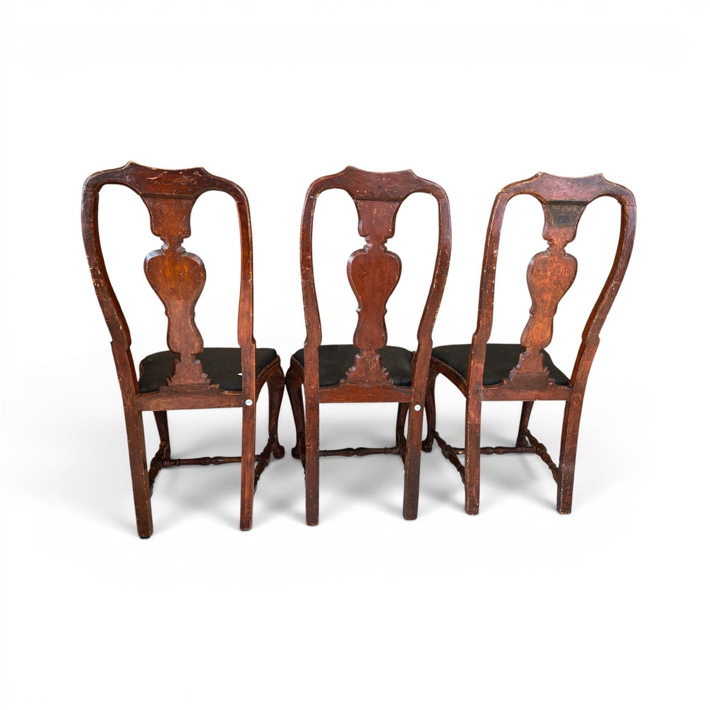 Tara Shaw set of three 18th-century Rococo dining chairs from Lucca with carved wood frames and distressed finish