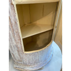Tara Shaw 18th century Swedish Baroque corner cabinet with a distressed white finish and open interior shelving.