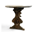 Tara Shaw 18th century Swedish drop leaf table with a weathered wooden patina and elegant carved pedestal base.