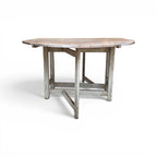 Tara Shaw 19th-century Swedish drop leaf table with a distressed grey painted finish and timeworn wooden surface.