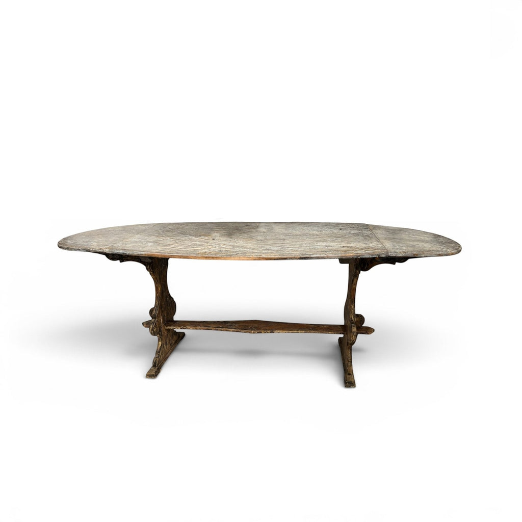 Tara Shaw 18th century Swedish drop leaf table with a weathered wood patina and elegant Scandinavian design