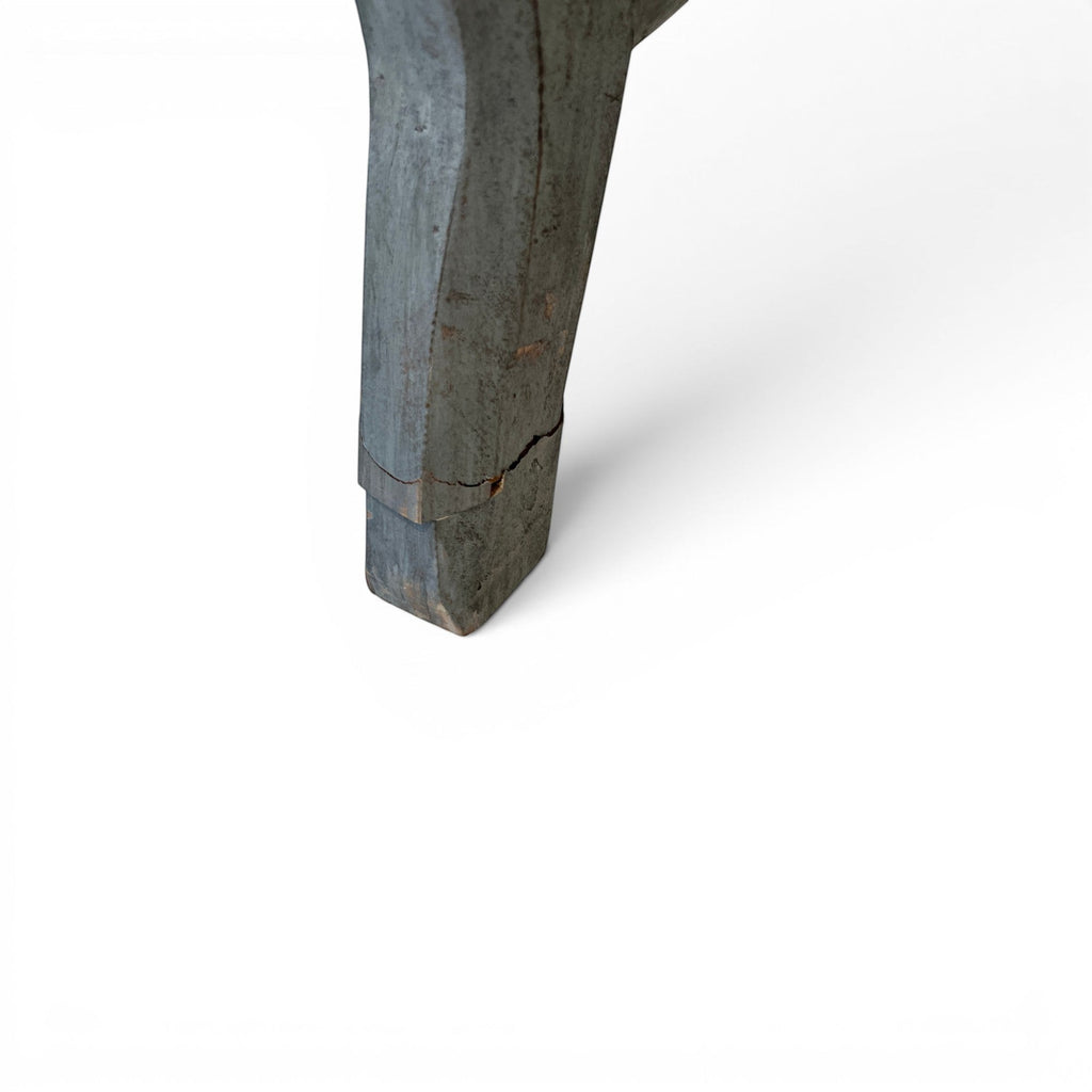 Tara Shaw 18th century Swedish Rococo chair leg with visible antique wood repair and aged grey patina