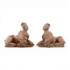 Tara Shaw 18th century European terracotta sphinxes with aged patina, classical garden statues as a pair