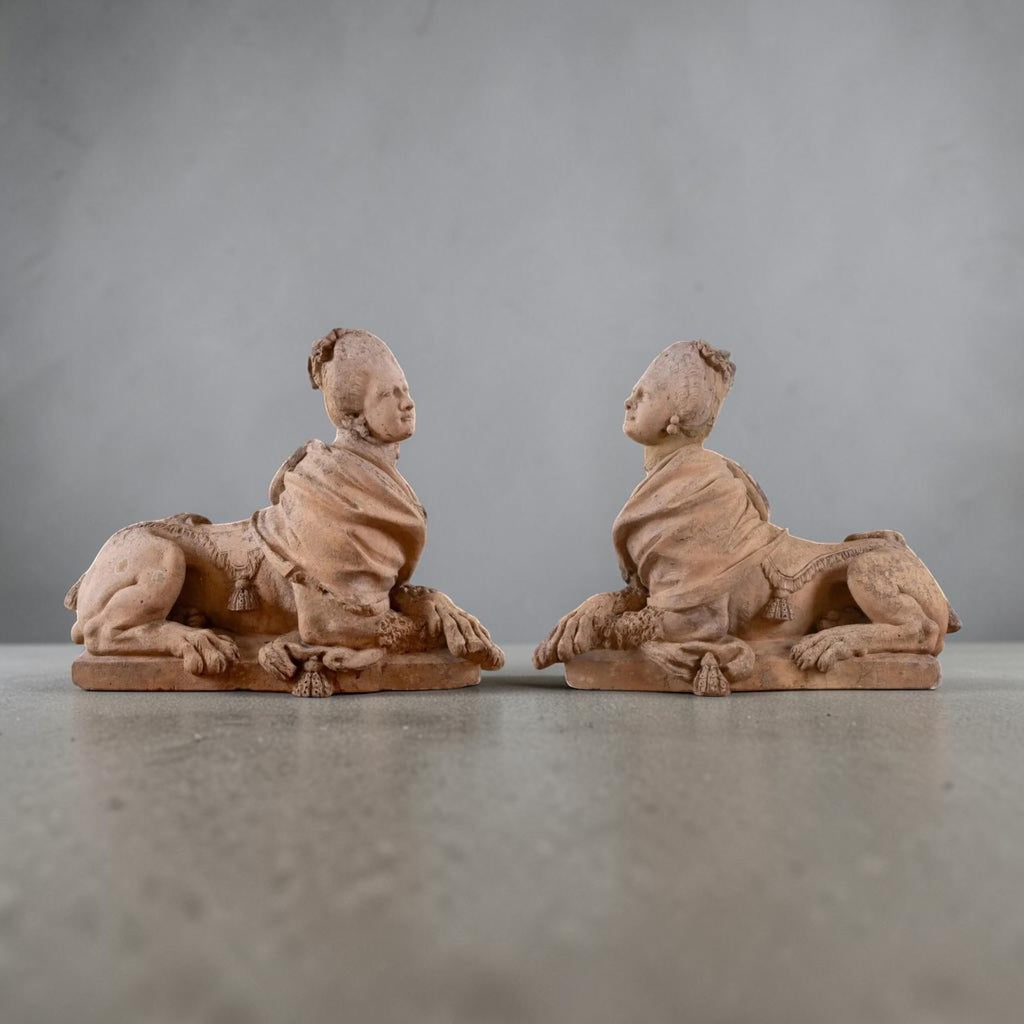 18th Century European Pair of Terracotta Sphinxes