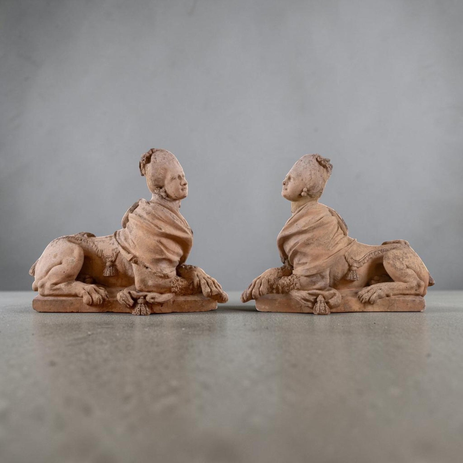 18th Century European Pair of Terracotta Sphinxes