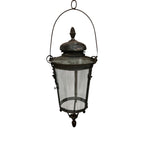 Tara Shaw 18th century Venetian bronze lantern with aged patina and fluted glass panels on a white background.
