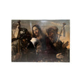 Tara Shaw 17th century Venetian oil painting of Jesus and the Pilgrims at Emmaus with dramatic lighting and patina.
