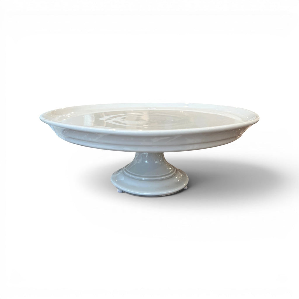 Tara Shaw antique 19th century European white ironstone pedestal cake plate with a smooth glazed finish.