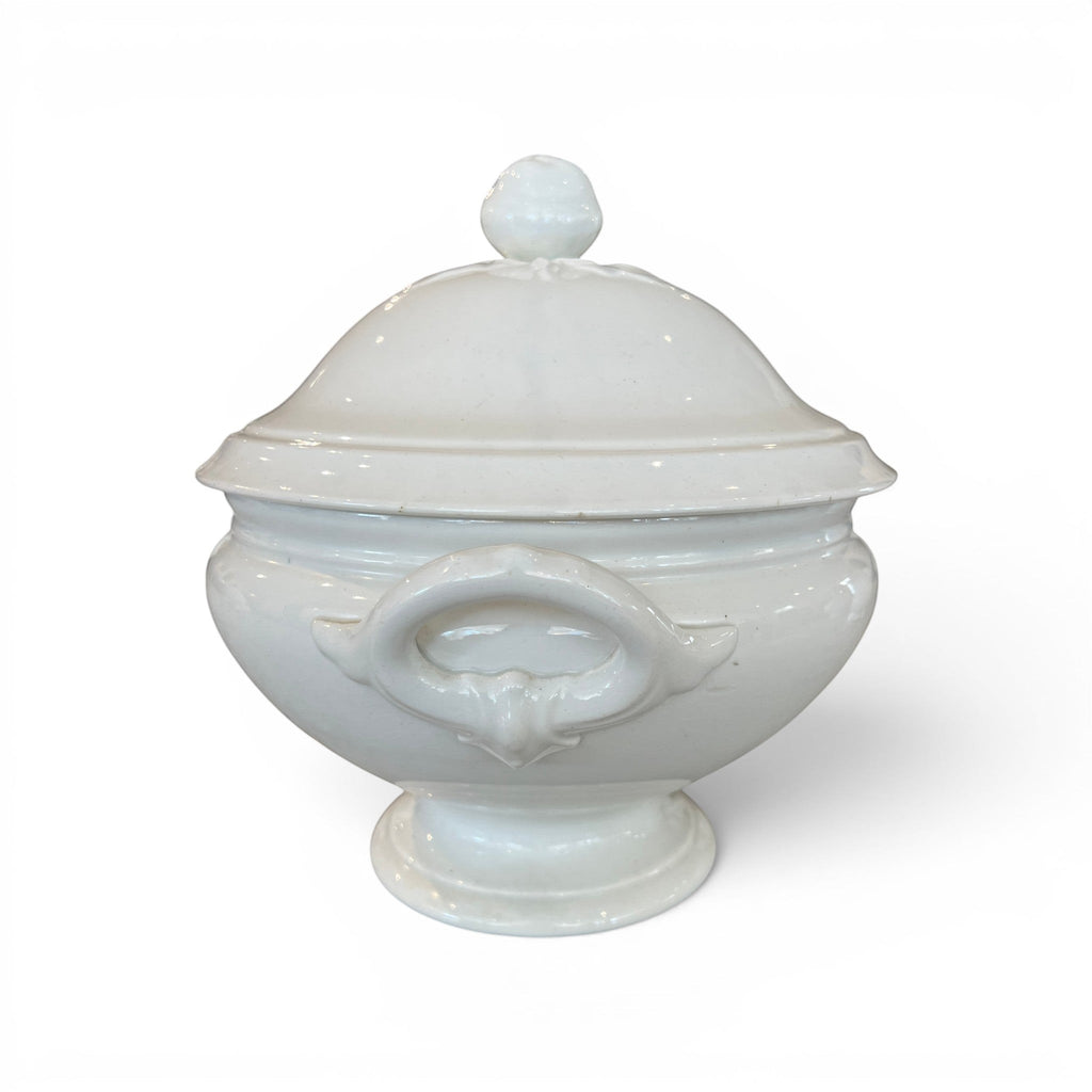 Tara Shaw 19th century white ironstone tureen with lid and sculpted rose finial
