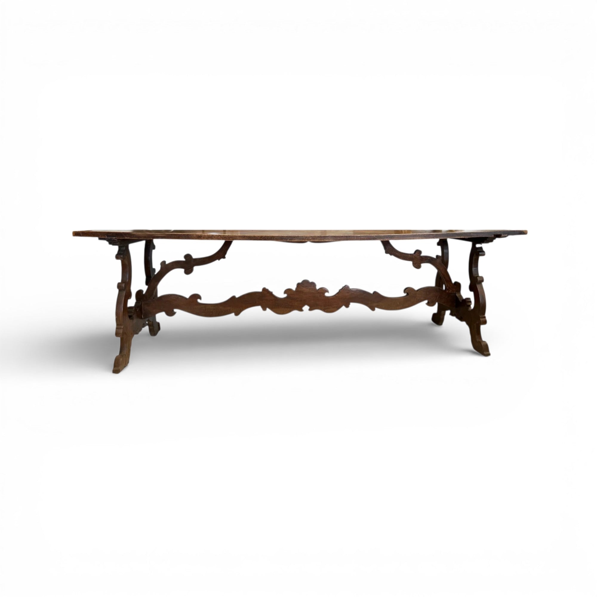 19th Century Walnut Table with Carved Wooden Trestle