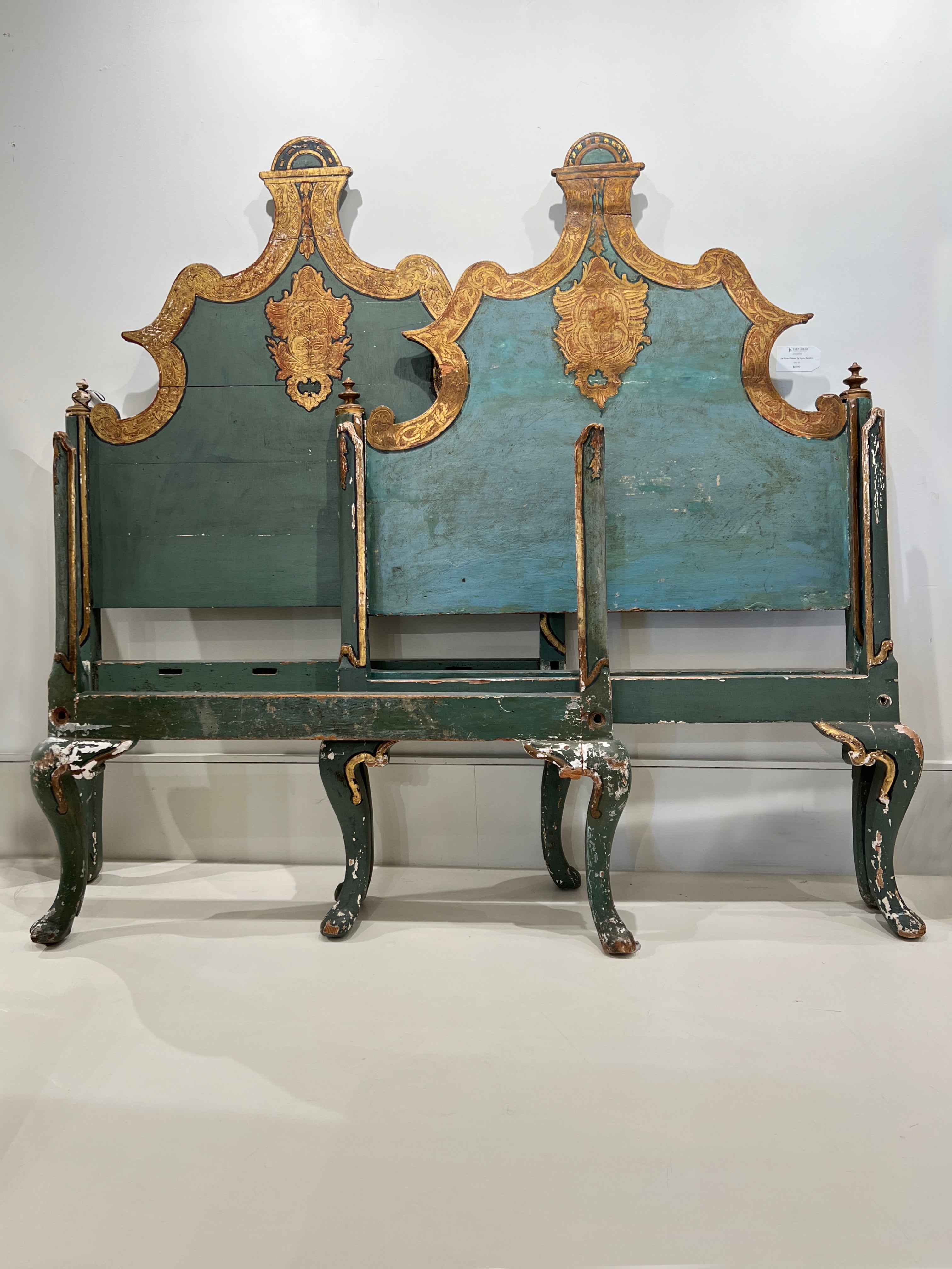 Venetian Style Pair of Painted & Parcel Gilt Twin Beds
