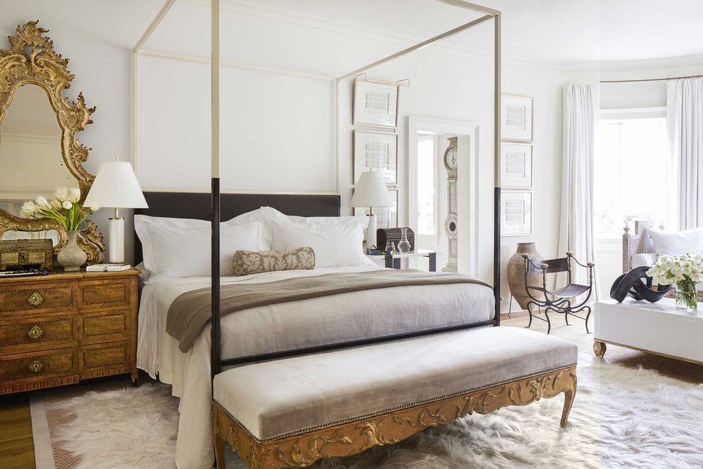 Maison Two Tone Canopy Bed with Linen Headboard