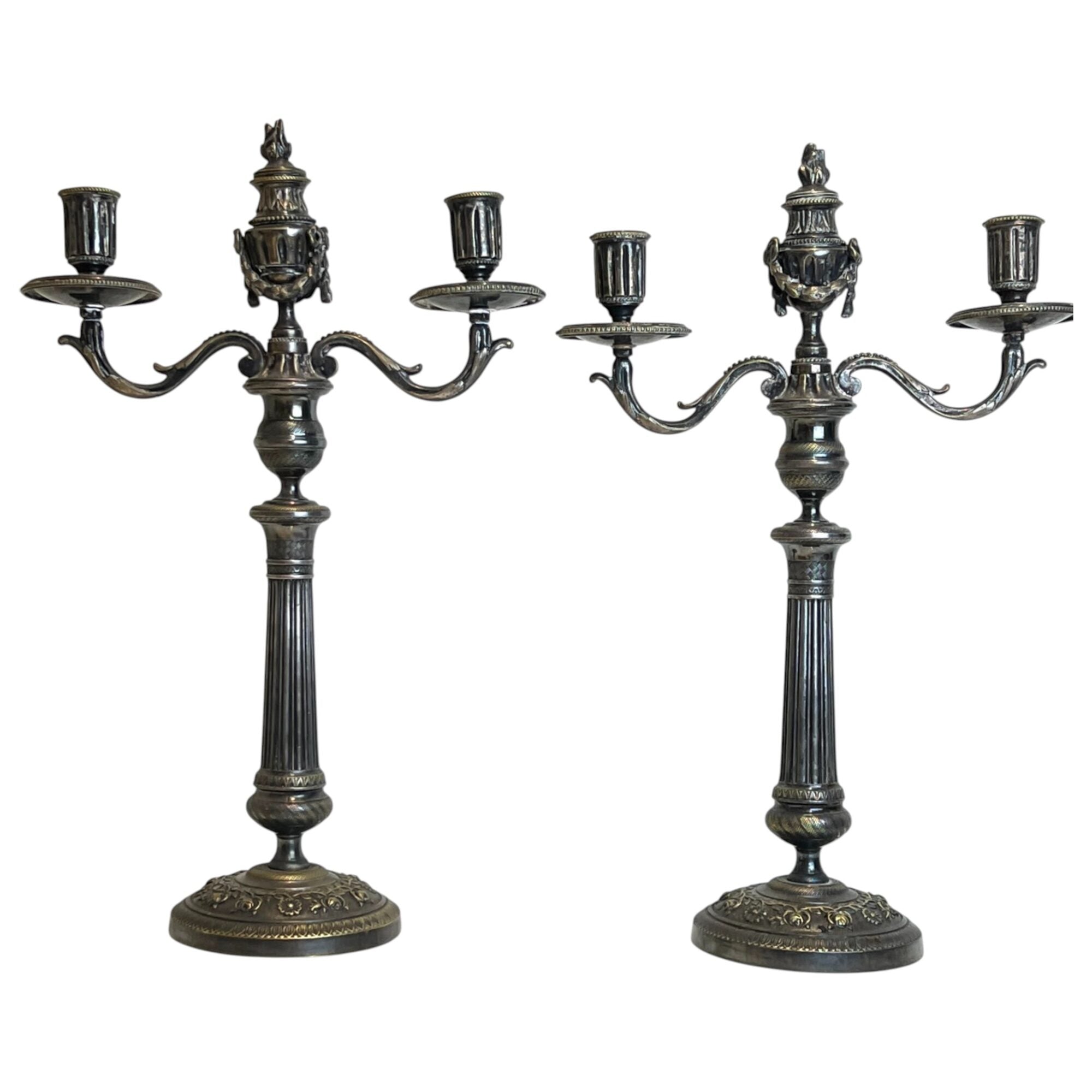 Pair Silver Double Candlesticks