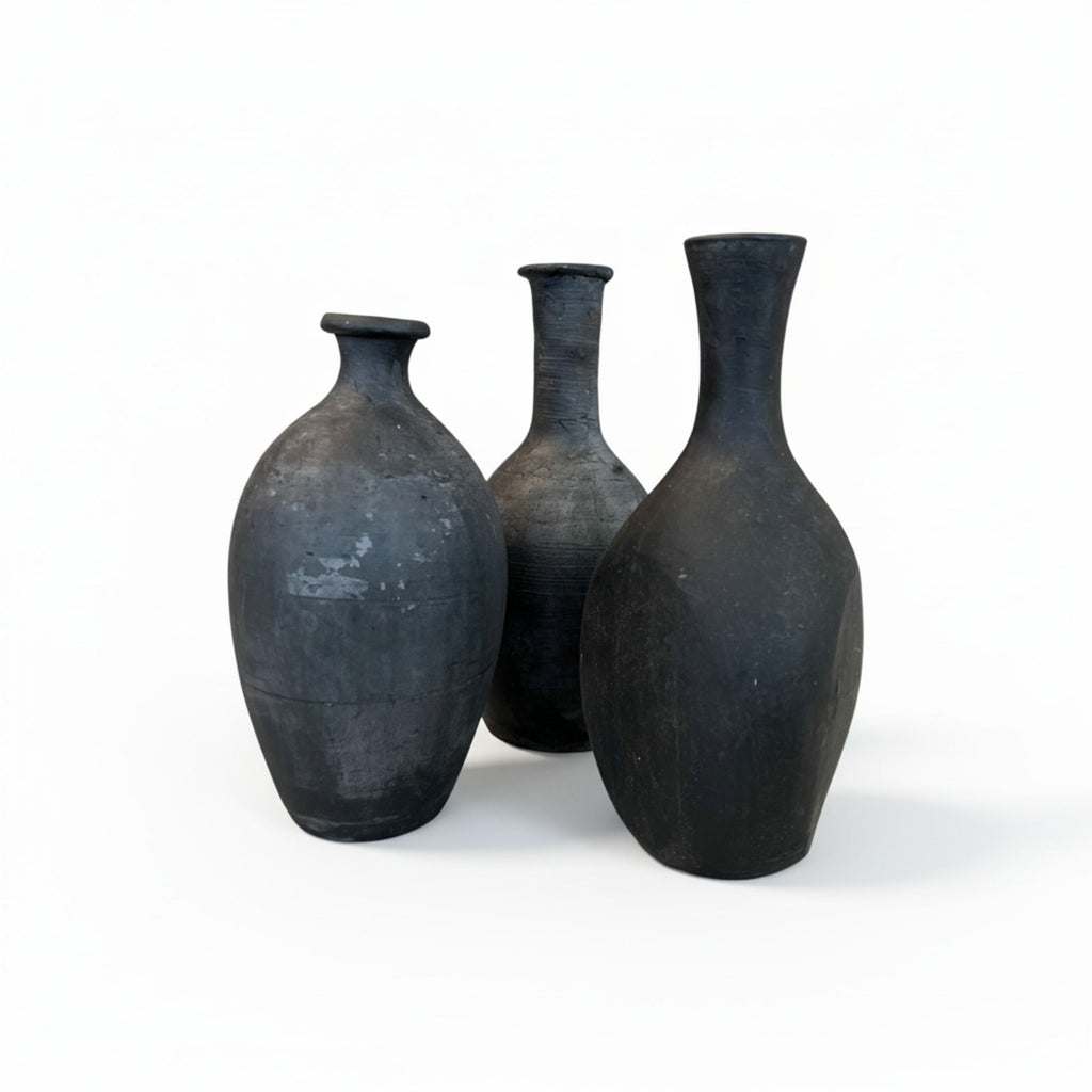 Set of 3 Small Black Vases